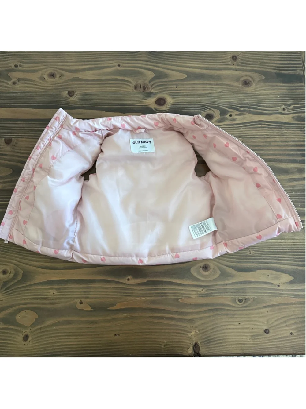 Old Navy Baby Puffer Vest 12-18M Pink Heart Print Zip Lightweight